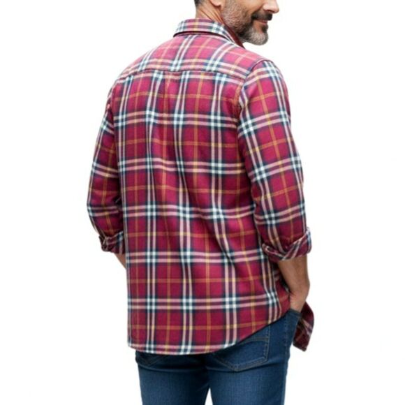 Old Navy Classic Fit Plaid Checkered Button-Down Shirt Sz L - Red Gold Navy Teal - Picture 3 of 14